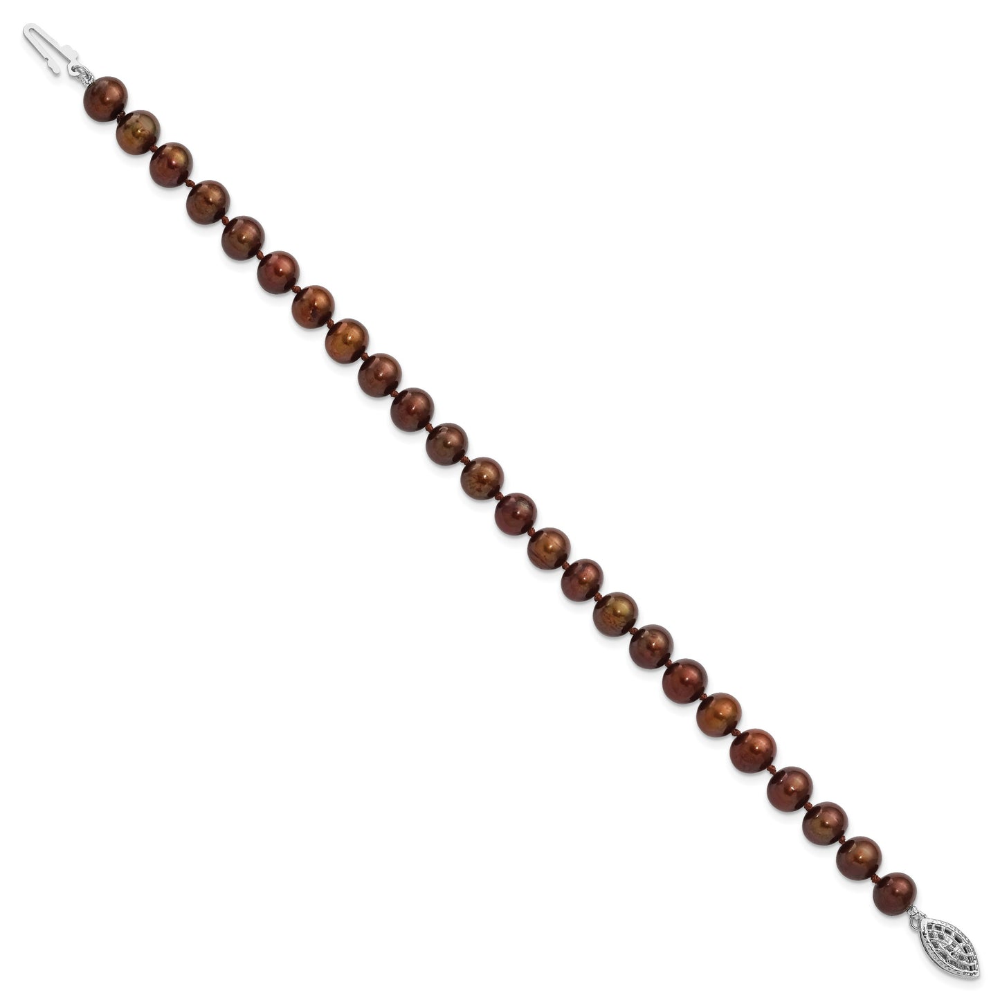 Sterling Silver Rhodium-plated 6-7mm Brown Near-Round Freshwater Cultured Pearl 7.25 inch Bracelet