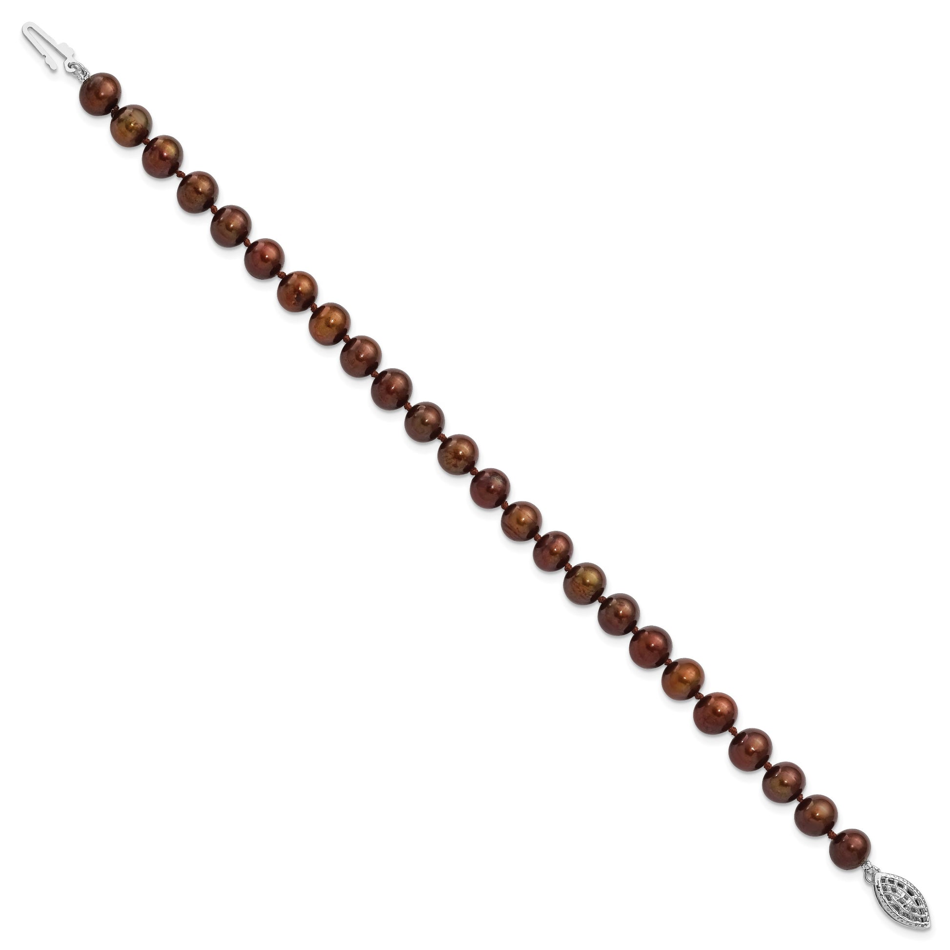 Sterling Silver Rhodium-plated 6-7mm Brown Near-Round Freshwater Cultured Pearl 7.25 inch Bracelet