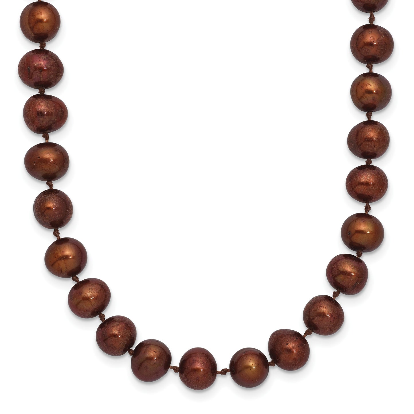 Sterling Silver Rhodium-plated 6-7mm Brown Near-Round Freshwater Cultured Pearl 20 inch Necklace