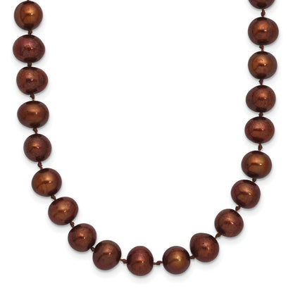 Sterling Silver Rhodium-plated 6-7mm Brown Near-Round Freshwater Cultured Pearl 20 inch Necklace