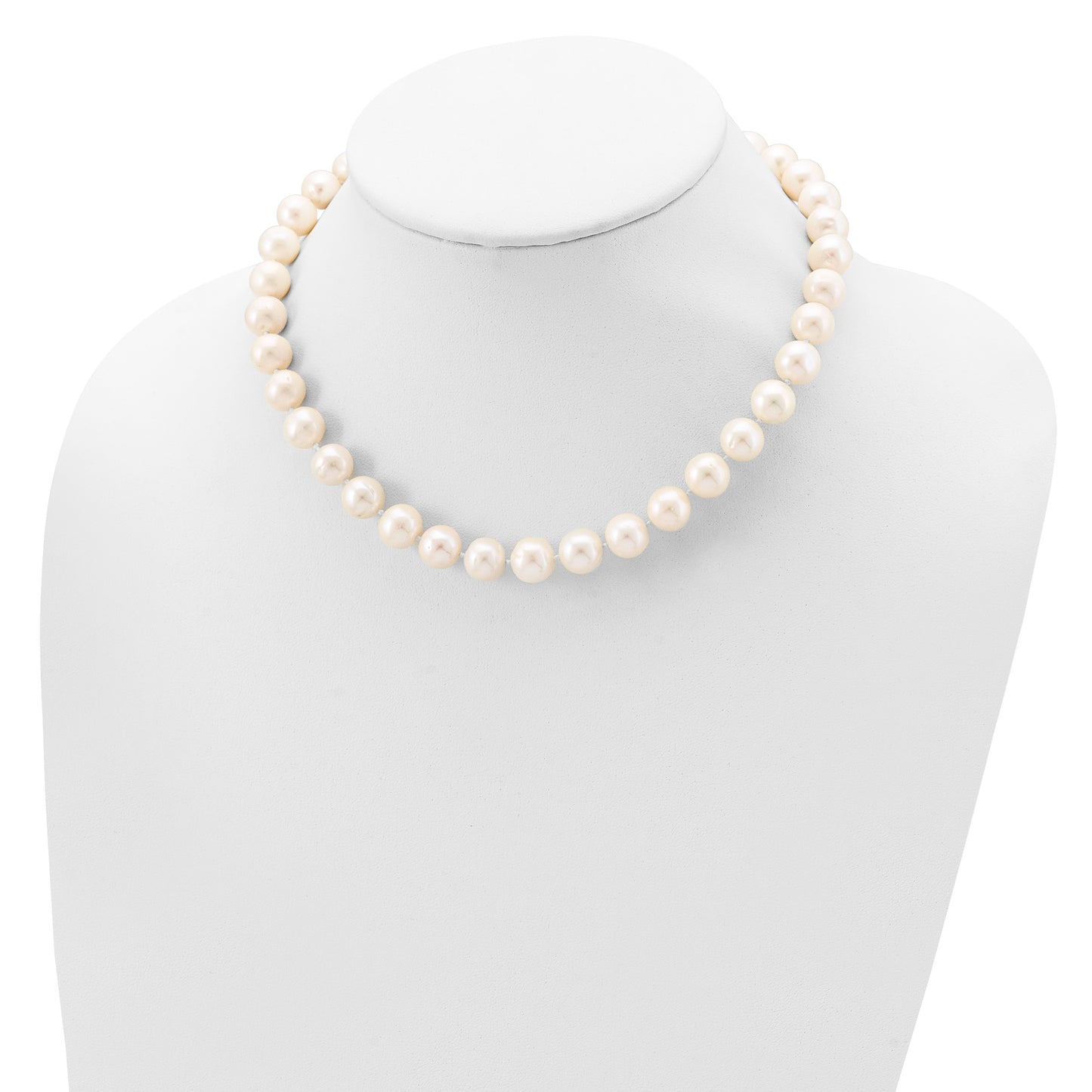 Sterling Silver Rhodium-plated 10-11mm White Near-Round Freshwater Cultured Pearl 16 inch Necklace