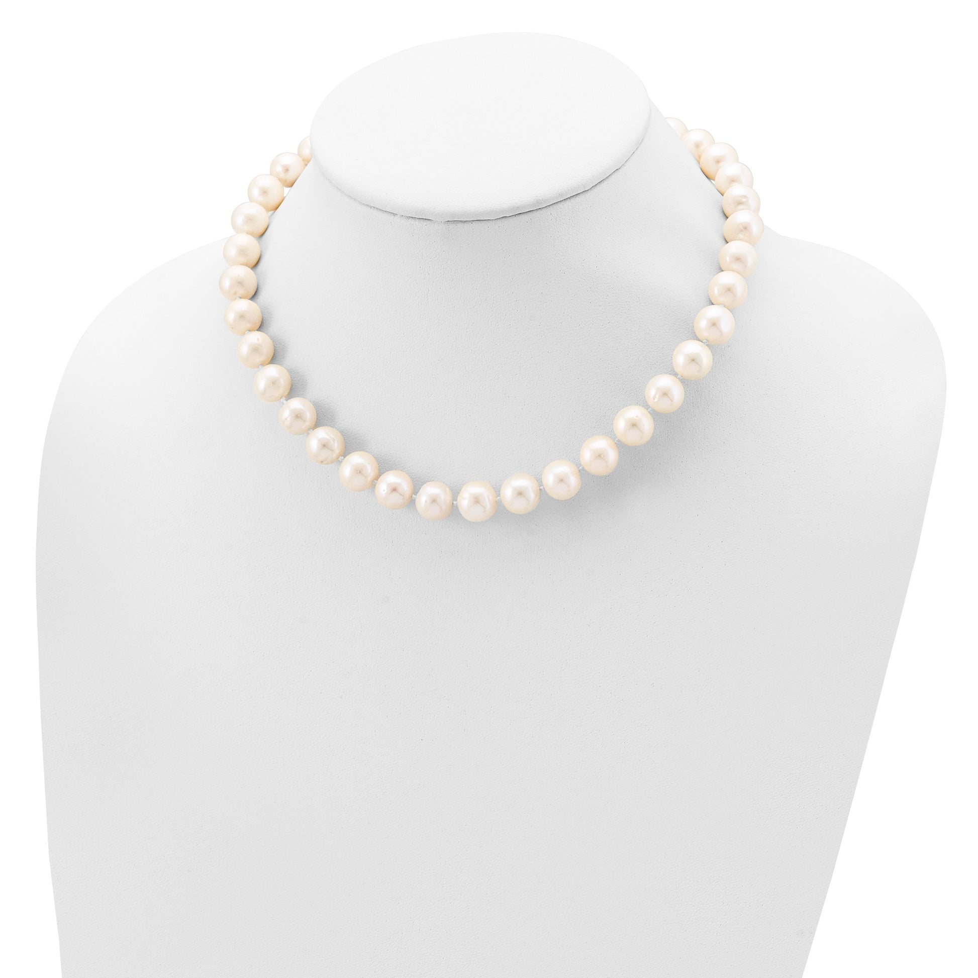 Sterling Silver Rhodium-plated 10-11mm White Near-Round Freshwater Cultured Pearl 16 inch Necklace