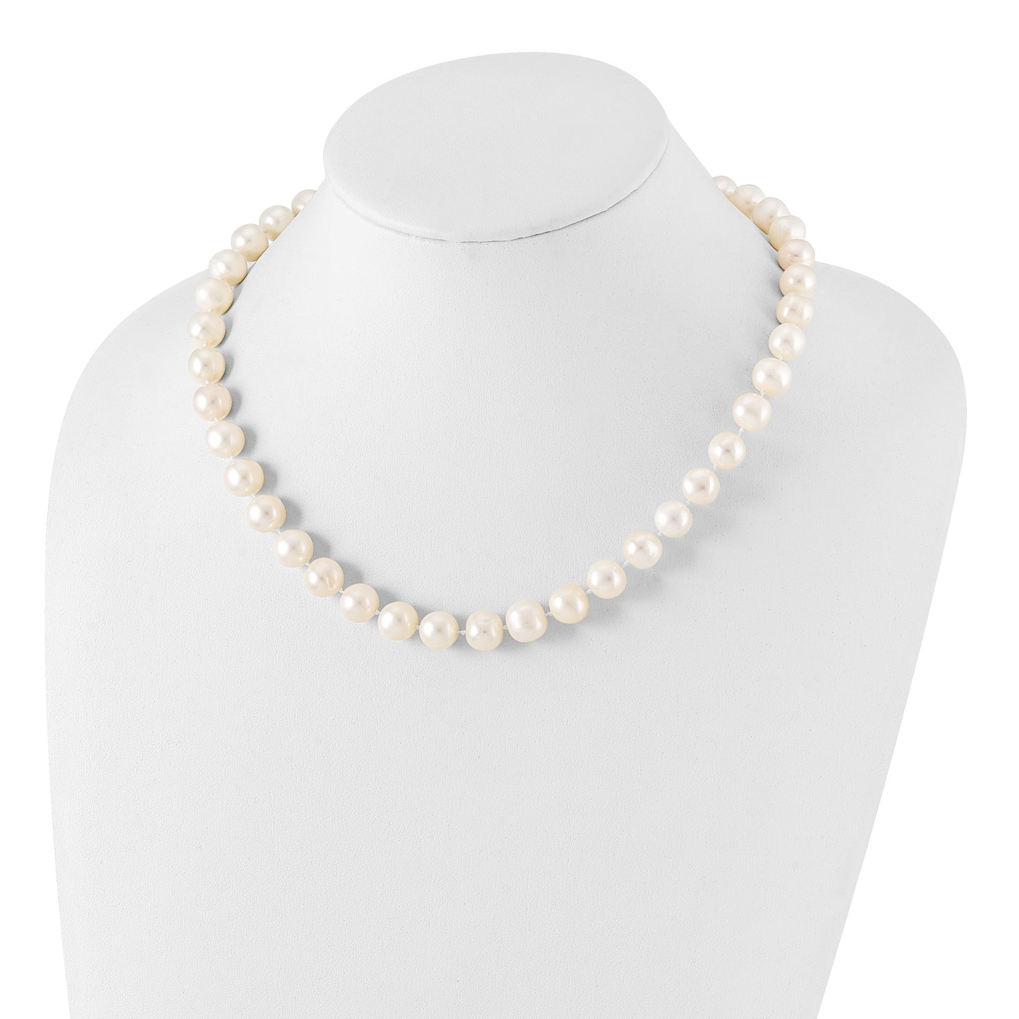 Sterling Silver Rhodium-plated 10-11mm White Near-Round Freshwater Cultured Pearl 18 inch Necklace
