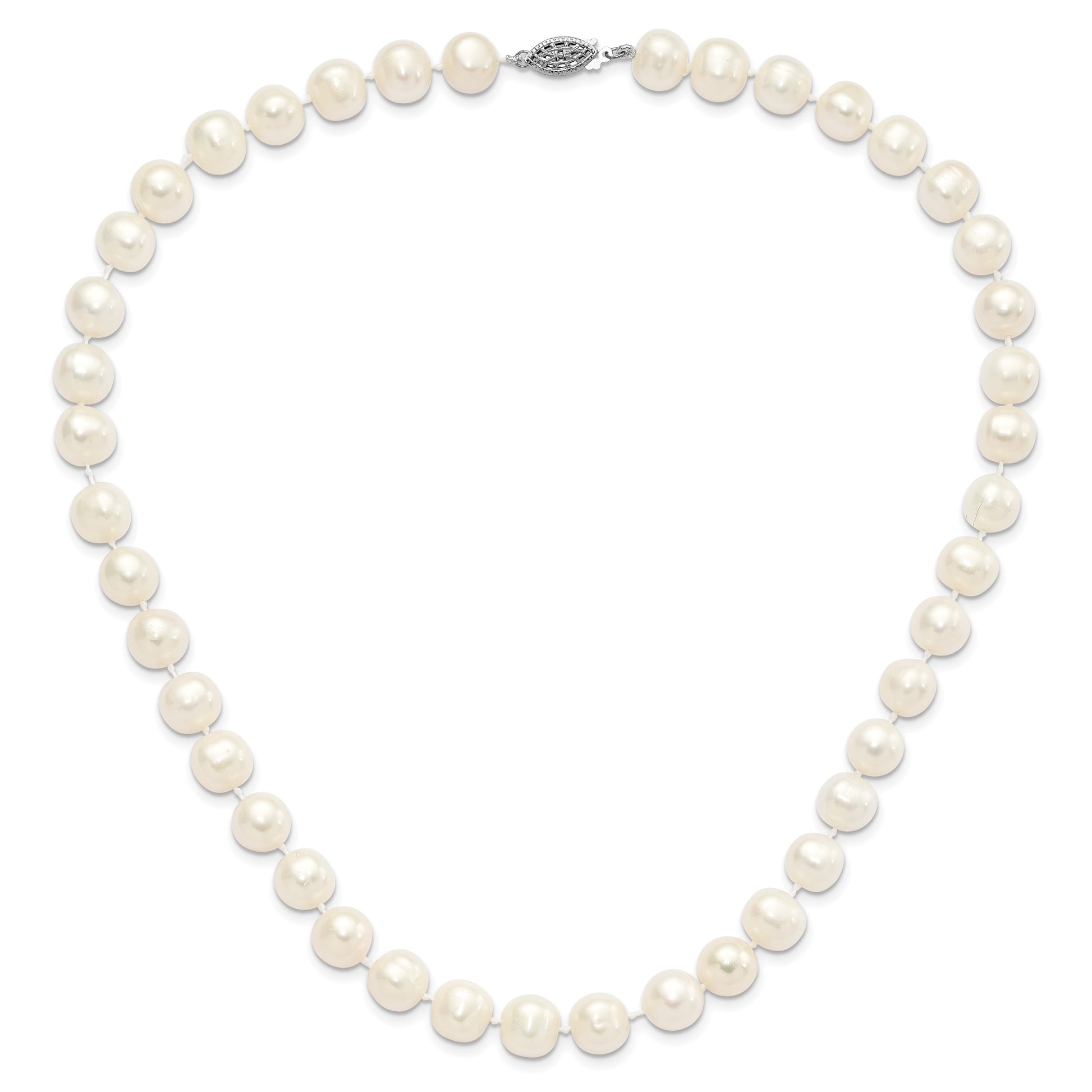 Sterling Silver Rhodium-plated 10-11mm White Near-Round Freshwater Cultured Pearl 18 inch Necklace