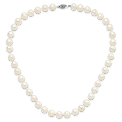 Sterling Silver Rhodium-plated 10-11mm White Near-Round Freshwater Cultured Pearl 18 inch Necklace