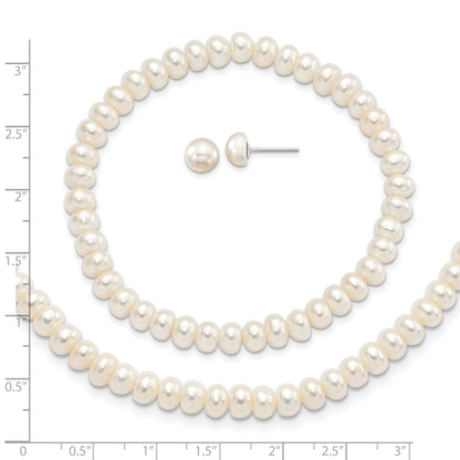 Sterling Silver Rhod-pltd White 6-7mm 3 piece FW Cultured Pearl Set