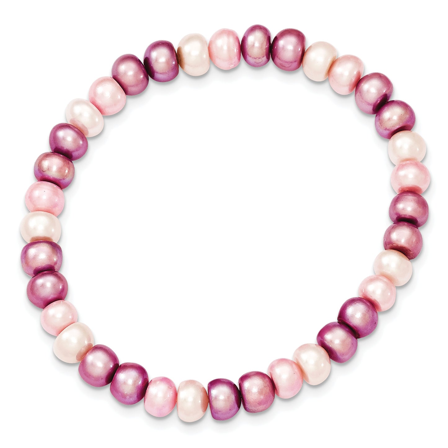 6-7mm White, Lavender and Pink Button Freshwater Cultured Pearl Stretch Bracelet