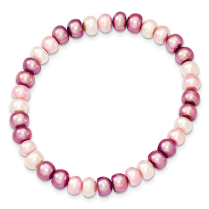 6-7mm White, Lavender and Pink Button Freshwater Cultured Pearl Stretch Bracelet