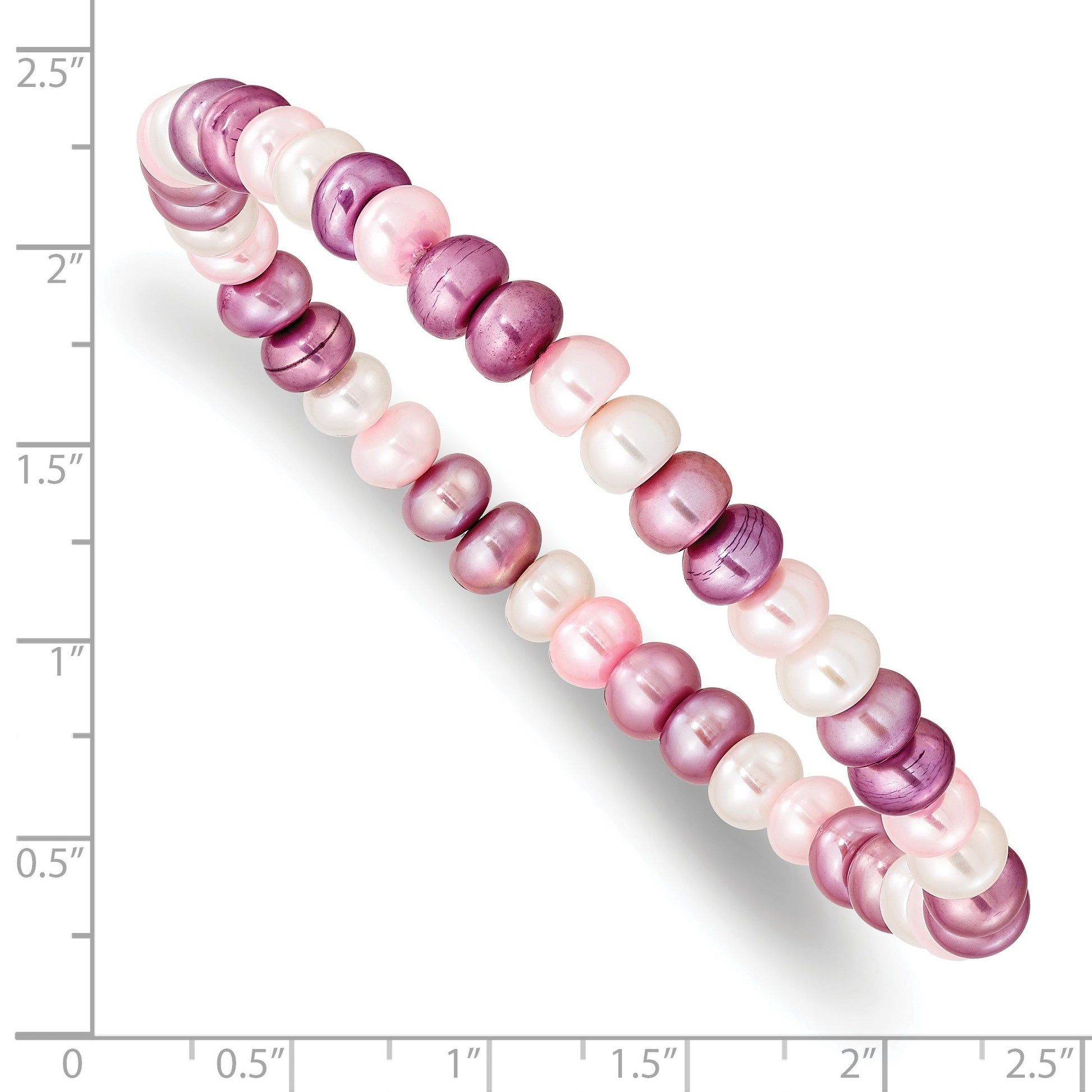 6-7mm White, Lavender and Pink Button Freshwater Cultured Pearl Stretch Bracelet