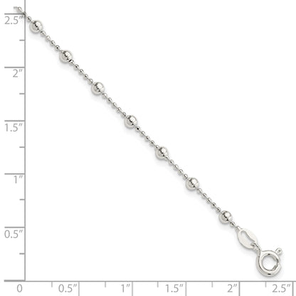 Sterling Silver Polished Beaded 6 Inch with 1 in Ext Bracelet