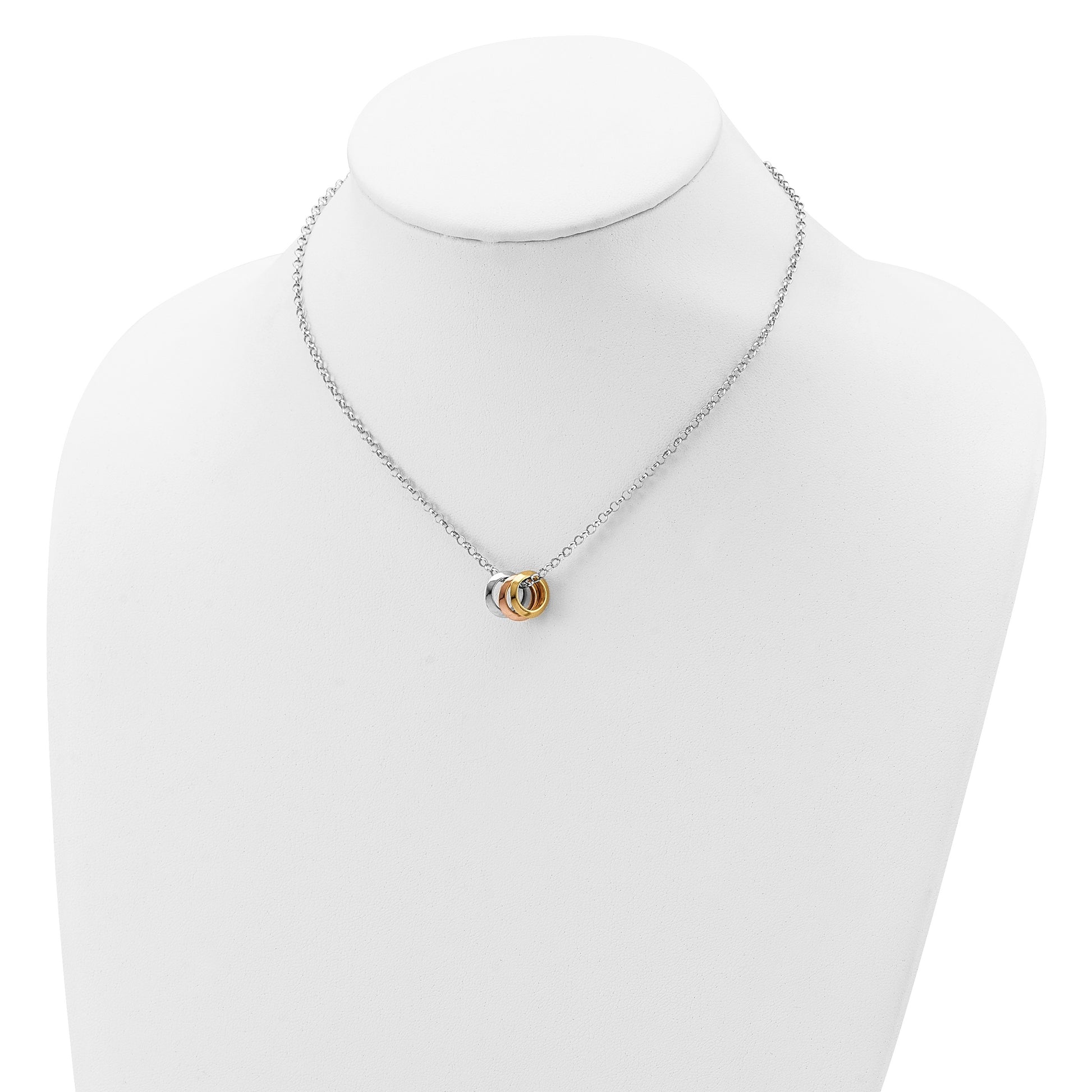Sterling Silver Rhodium, Rose and Gold-Tone 3-Circle Necklace