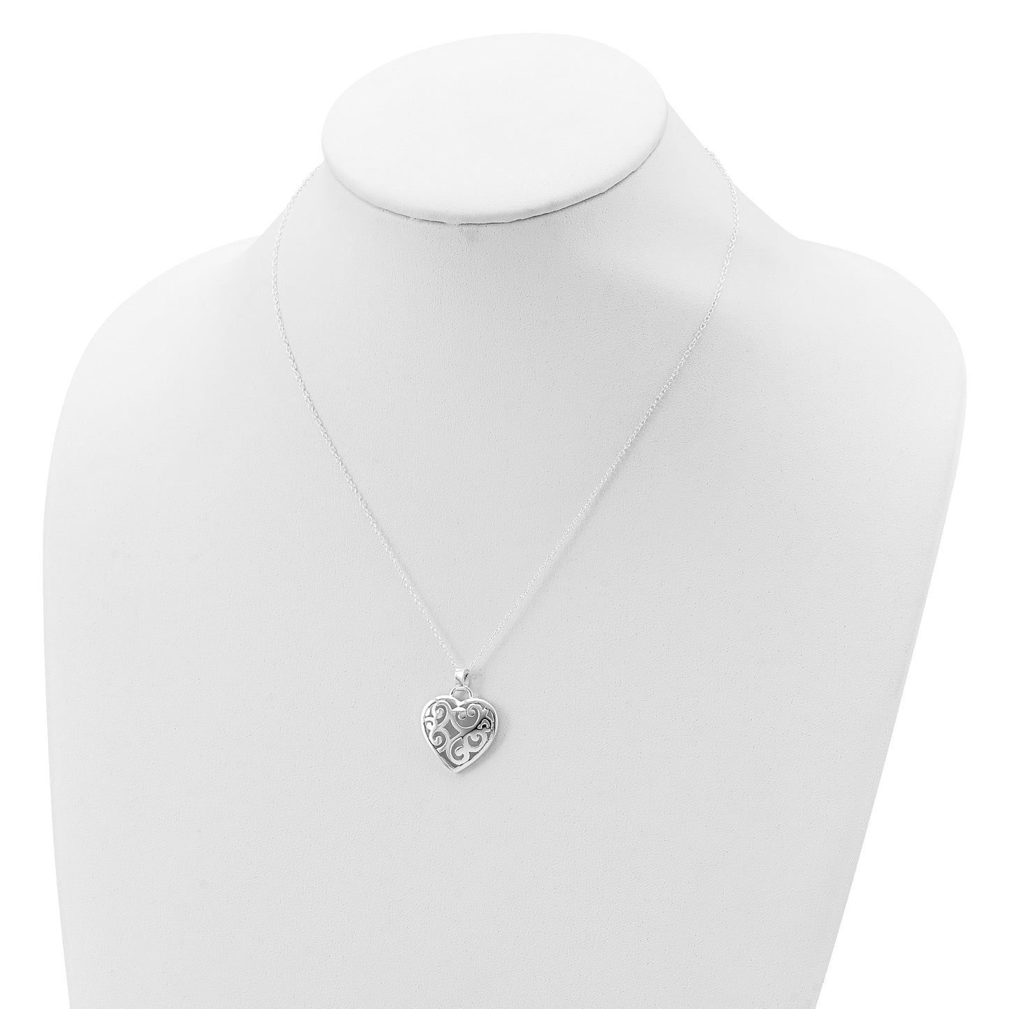 Sterling Silver Filigree Swirl Heart Necklace