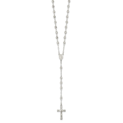 Sterling Silver Polished and Textured Bead Rosary 26 inch Necklace