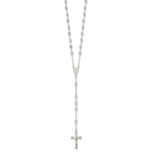 Sterling Silver Polished and Textured Bead Rosary 26 inch Necklace