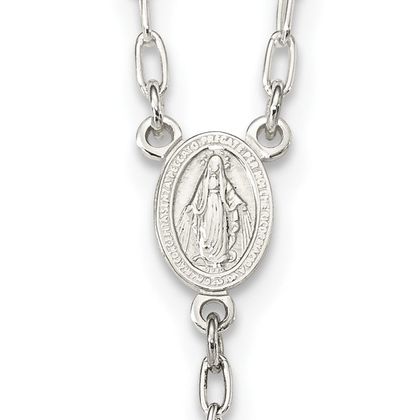 Sterling Silver Polished and Textured Bead Rosary 26 inch Necklace