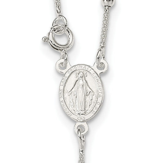 Sterling Silver Polished Bead Rosary 16 inch Necklace