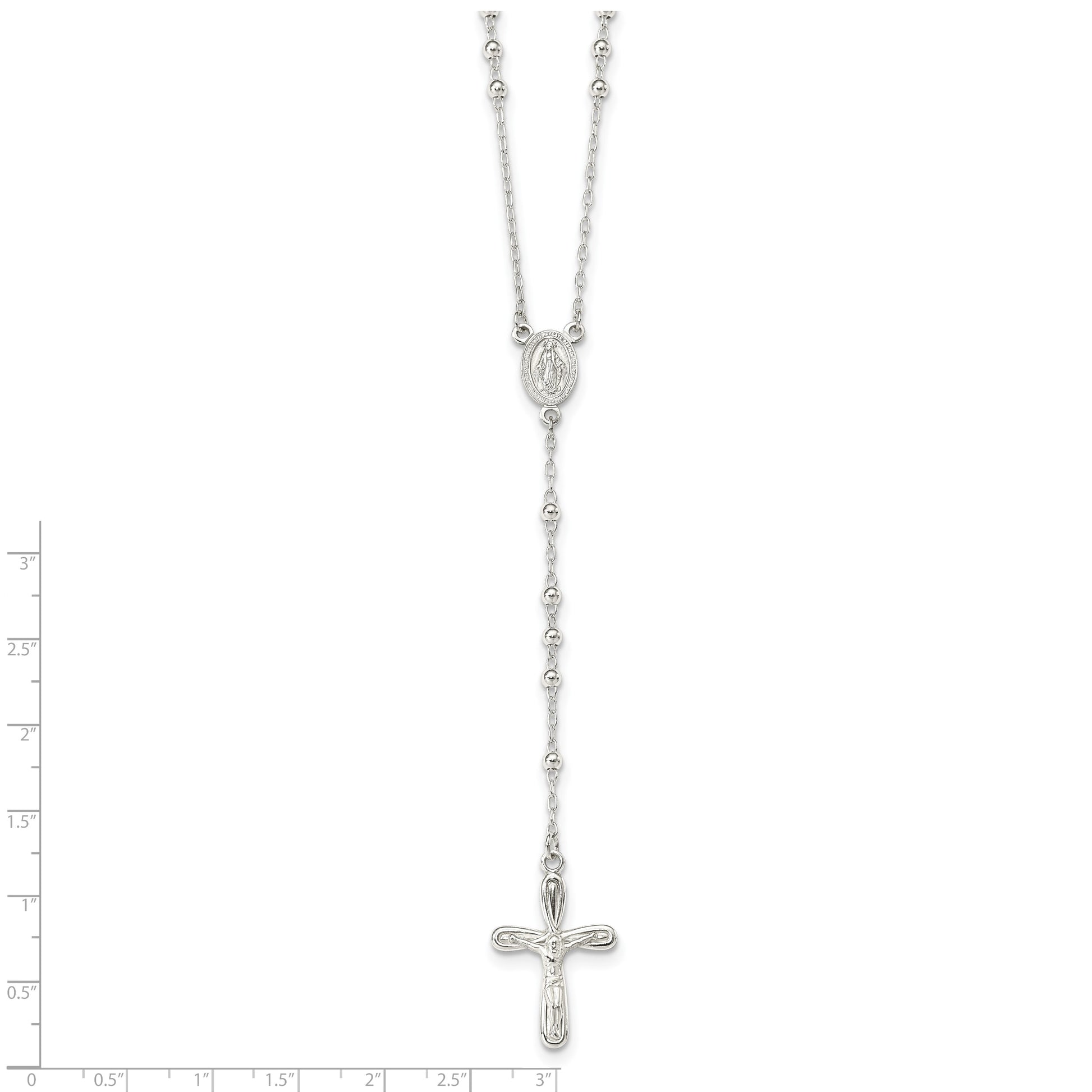 Sterling Silver Polished Crucifix Rosary 18 inch Necklace