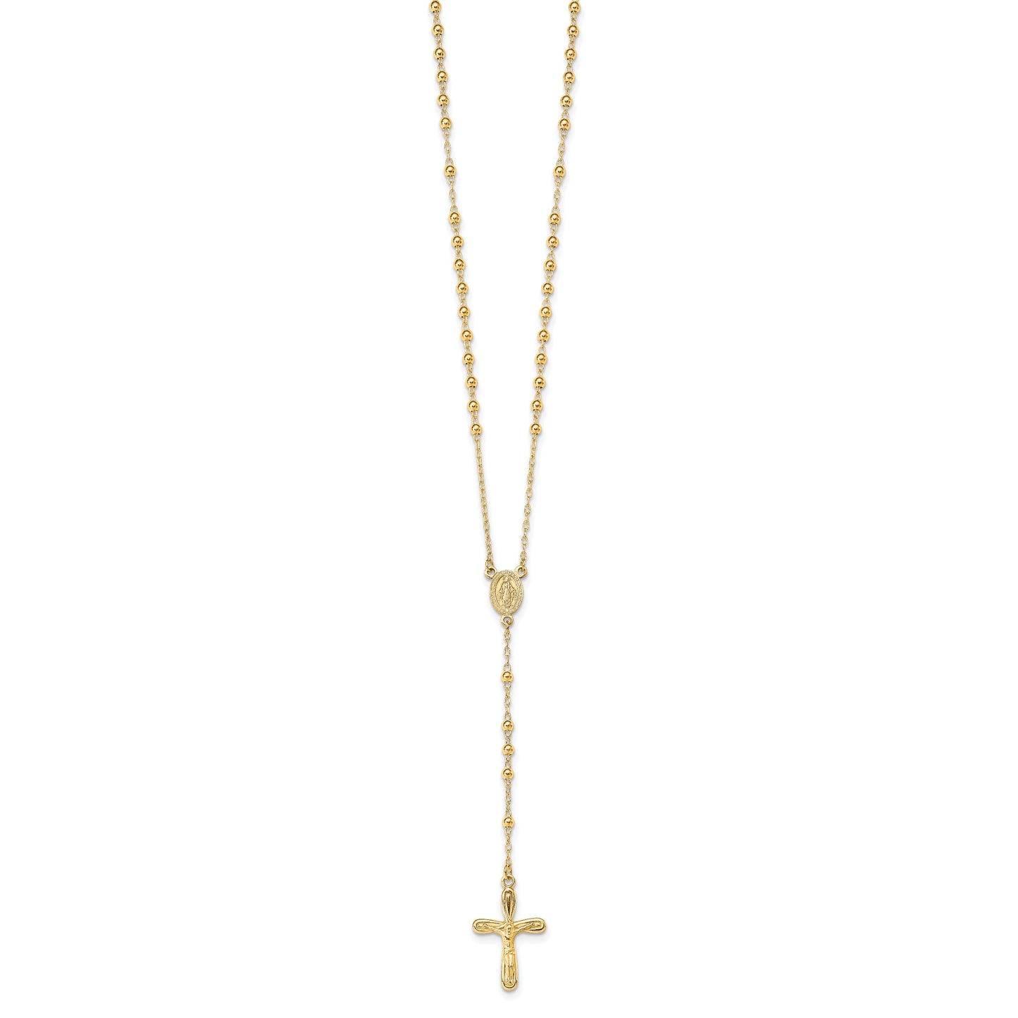 Sterling Silver Flash Gold-plated Polished Crucifix Rosary 18 inch Necklace