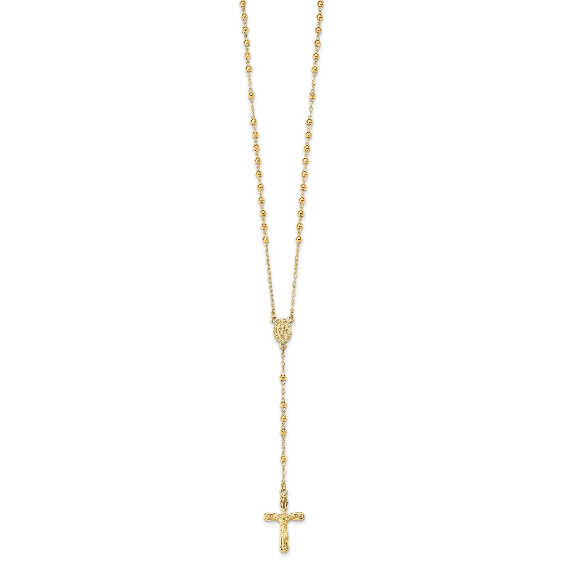 Sterling Silver Flash Gold-plated Polished Crucifix Rosary 18 inch Necklace