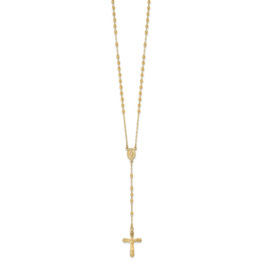 Sterling Silver Flash Gold-plated Polished Crucifix Rosary 18 inch Necklace