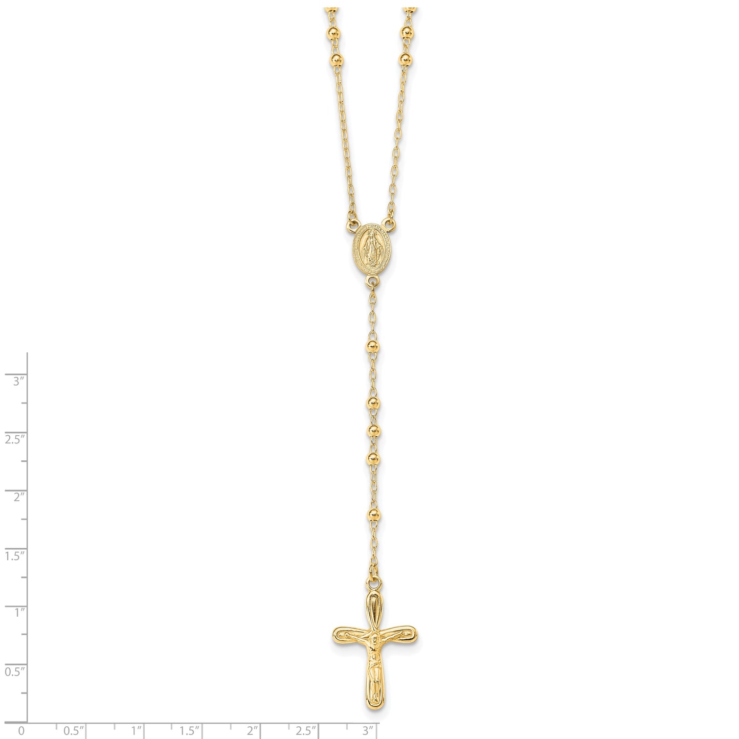 Sterling Silver Flash Gold-plated Polished Crucifix Rosary 18 inch Necklace