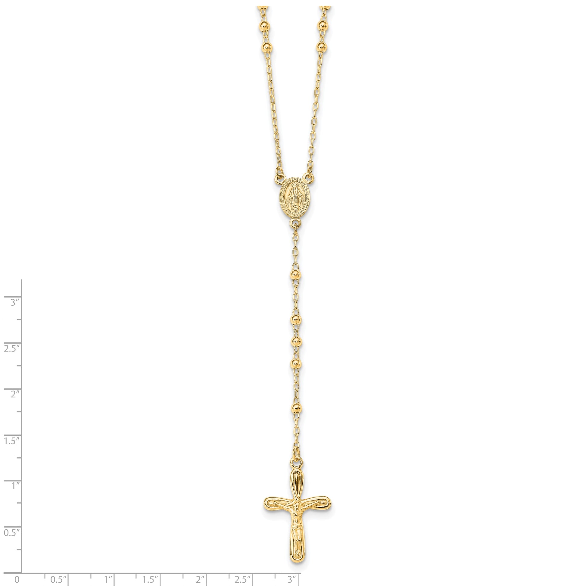 Sterling Silver Flash Gold-plated Polished Crucifix Rosary 18 inch Necklace