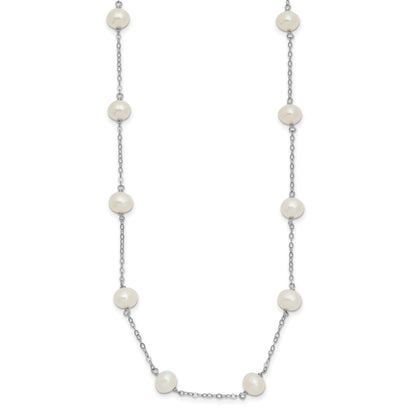 Sterling Silver Rhodium-plated 6-7mm White Near Round Freshwater Cultured Pearl 16-station 20 inch Necklace