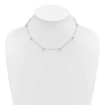 Sterling Silver Rhodium-plated 5-6mm White Near-Round Freshwater Cultured Pearl 8-Station 16 inch Necklace
