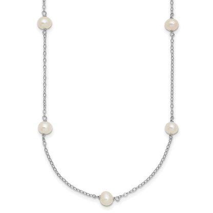 Sterling Silver Rhodium-plated White Near Round Freshwater Cultured Pearl 8-station 20 inch Necklace