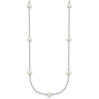 Sterling Silver Rhodium-plated 4-5mm White Near Round Freshwater Cultured Pearl 9-station 16 inch Necklace