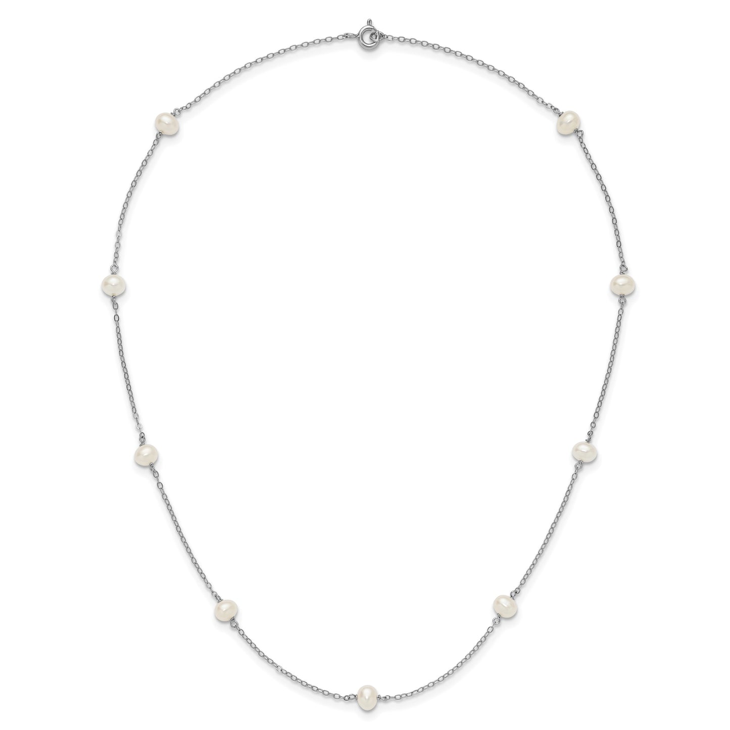 Sterling Silver Rhodium-plated 4-5mm White Near Round Freshwater Cultured Pearl 9-station 20 inch  Necklace