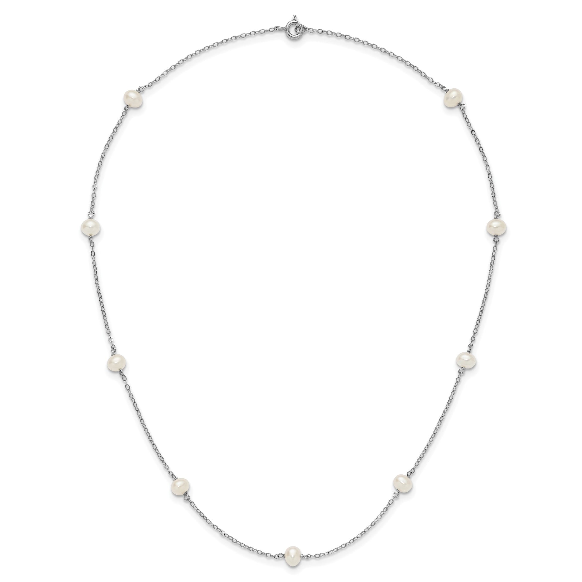 Sterling Silver Rhodium-plated 4-5mm White Near Round Freshwater Cultured Pearl 9-station 20 inch  Necklace