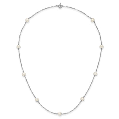 Sterling Silver Rhodium-plated 4-5mm White Near Round Freshwater Cultured Pearl 9-station 16 inch Necklace