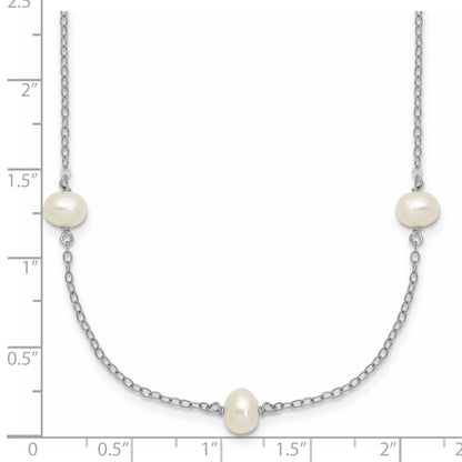 Sterling Silver Rhodium-plated 4-5mm White Near Round Freshwater Cultured Pearl 9-station 20 inch  Necklace