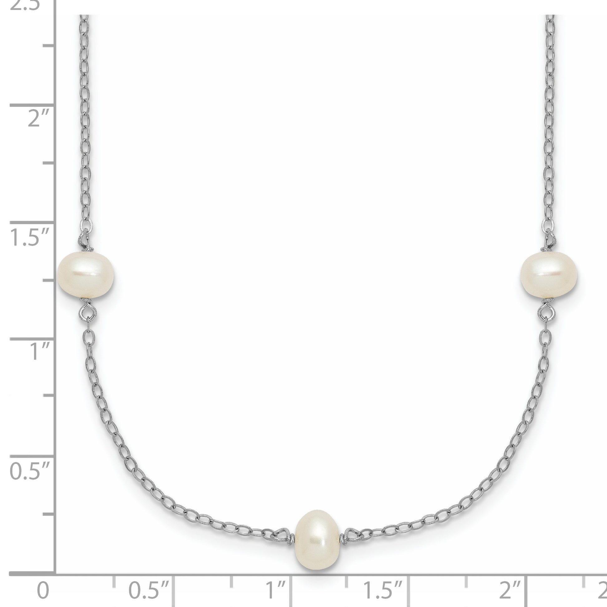 Sterling Silver Rhodium-plated 4-5mm White Near-Round Freshwater Cultured Pearl 9-Station 18 inch Necklace