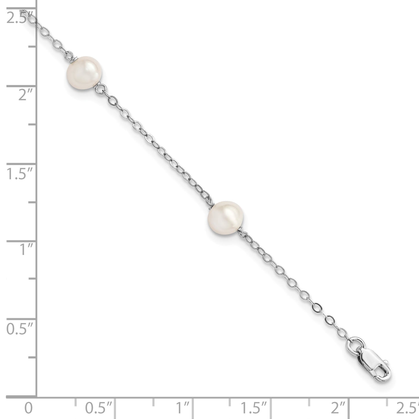 Sterling Silver Rhodium-plated 5-6mm White Freshwater Cultured Pearl 3-Stations 5.5 inch with 1 inch Extension Bracelet