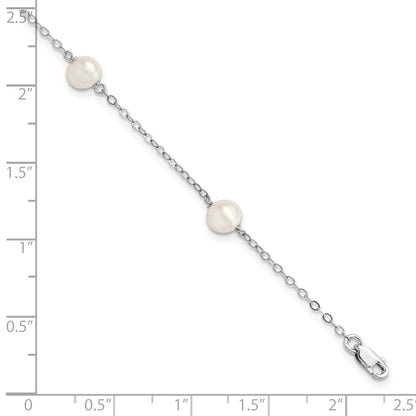Sterling Silver Rhodium-plated 5-6mm White Freshwater Cultured Pearl 3-Stations 5.5 inch with 1 inch Extension Bracelet