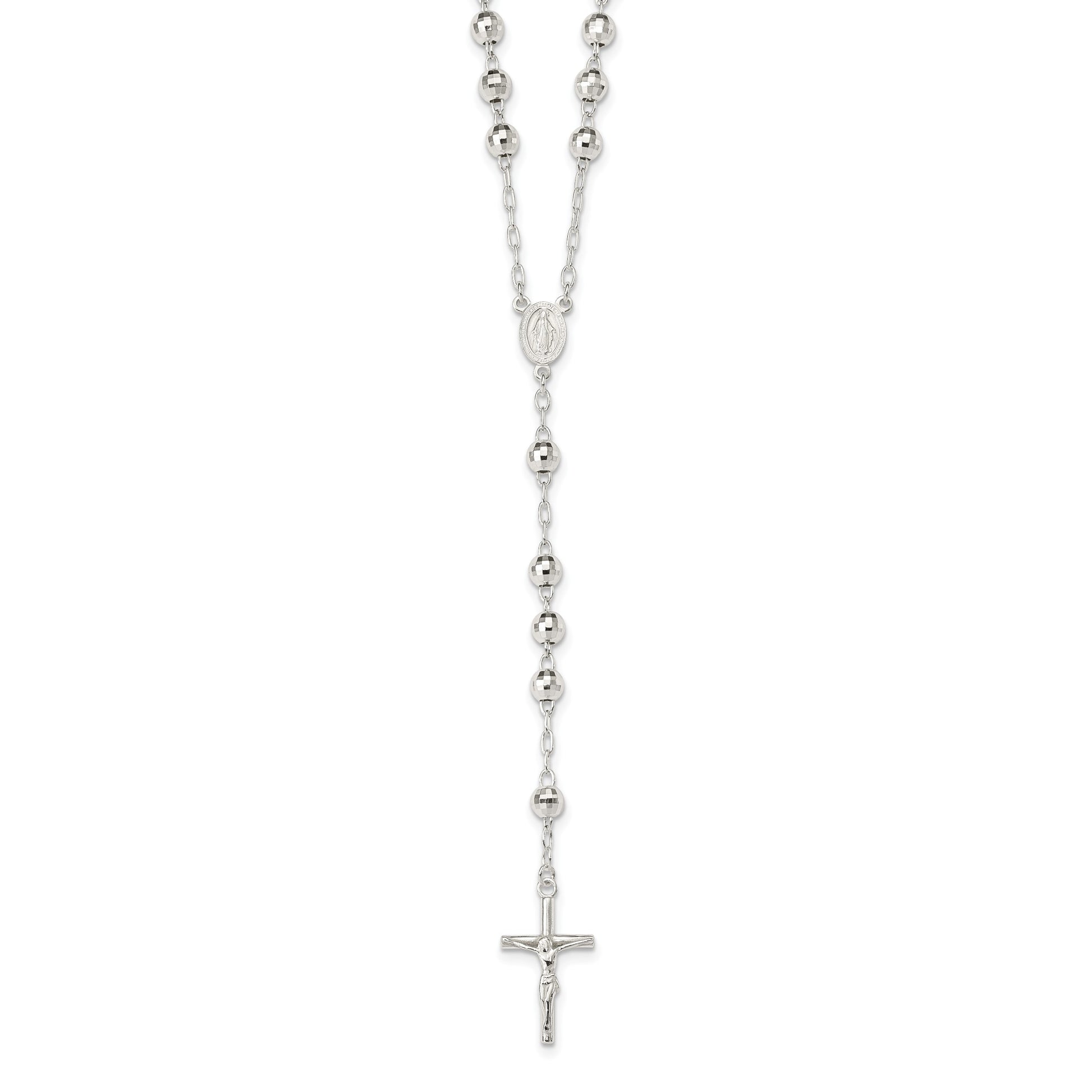 Sterling Silver Polished Rosary Necklace