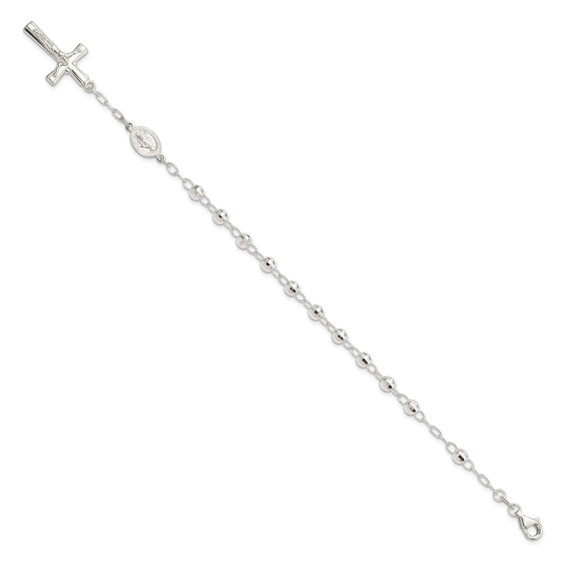 Sterling Silver Polished Beaded Rosary 7.5 inch Bracelet
