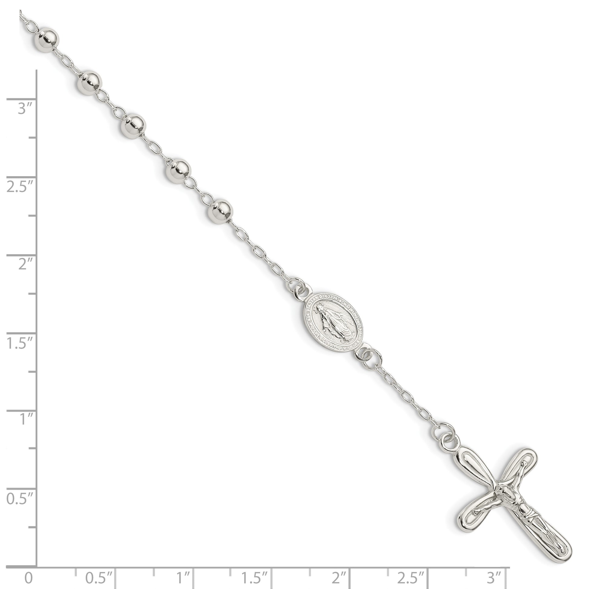 Sterling Silver Polished Beaded Single Decade Rosary 7.5 inch Bracelet