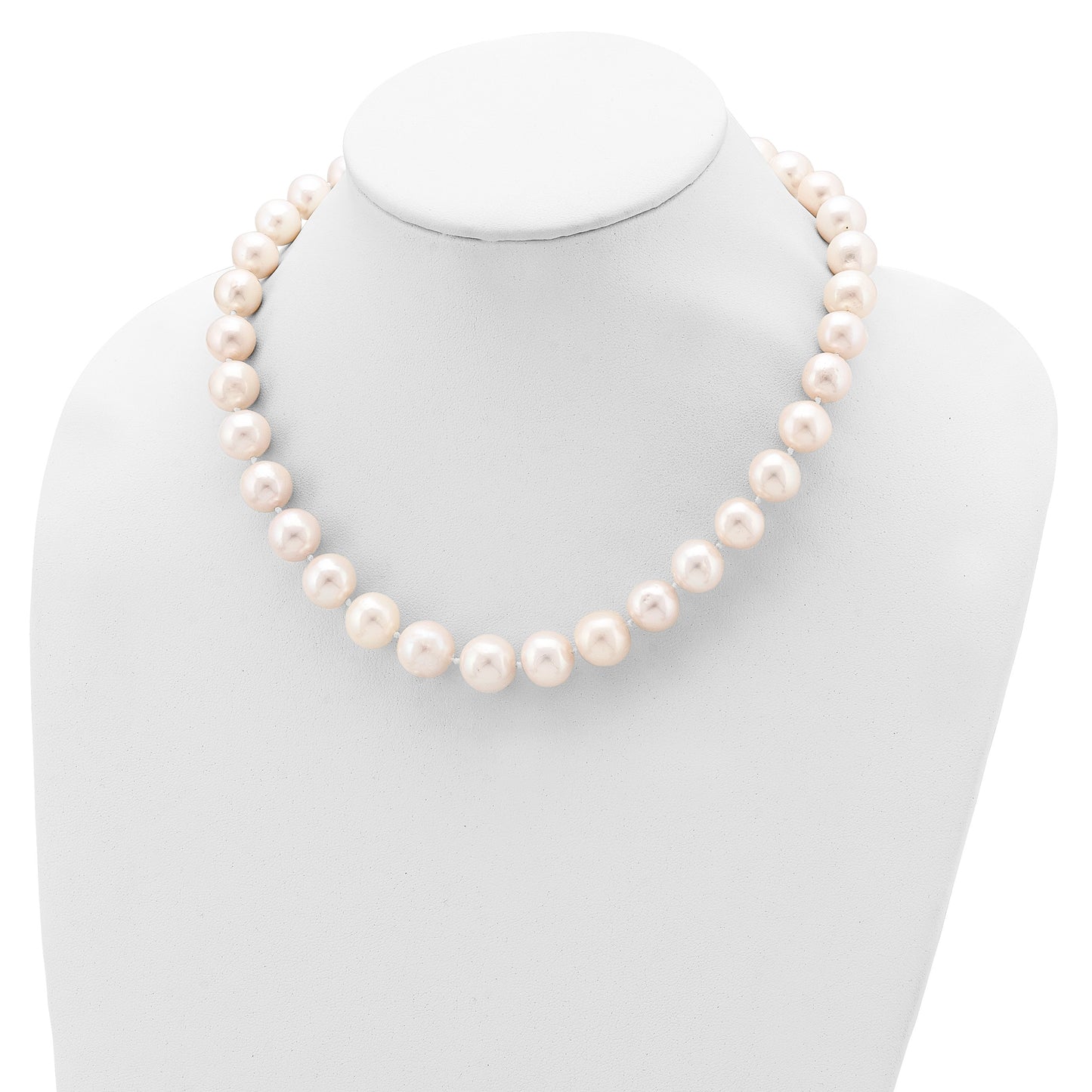 Sterling Silver Rhodium-plated 11-12mm White Near-Round Freshwater Cultured Pearl 18 inch Necklace