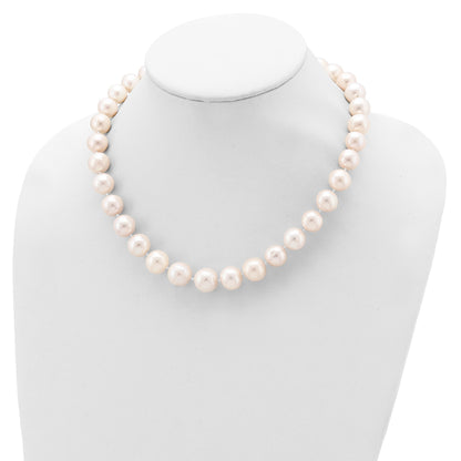 Sterling Silver Rhodium-plated 11-12mm White Near-Round Freshwater Cultured Pearl 18 inch Necklace