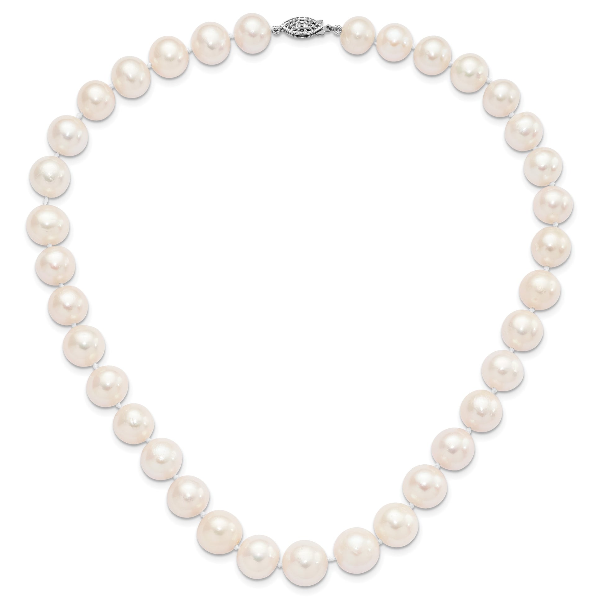 Sterling Silver Rhodium-plated 11-12mm White Near-Round Freshwater Cultured Pearl 18 inch Necklace