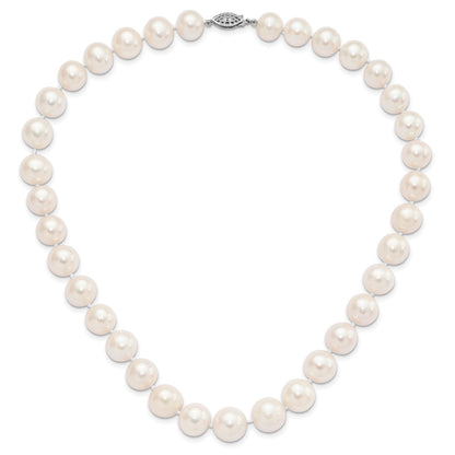 Sterling Silver Rhodium-plated 11-12mm White Near-Round Freshwater Cultured Pearl 18 inch Necklace