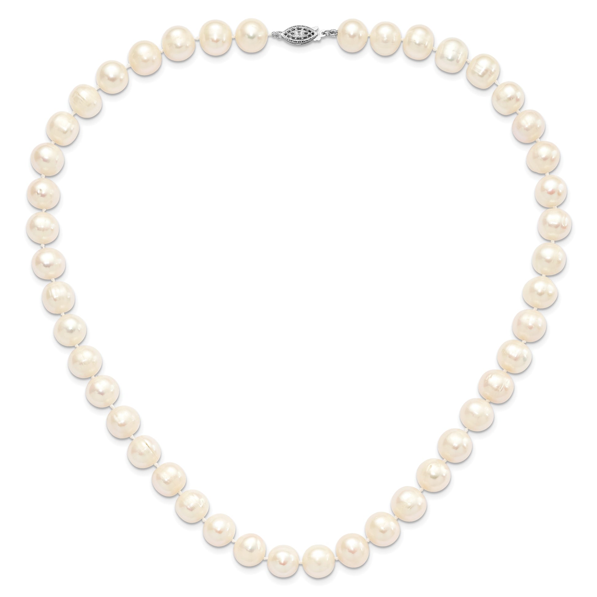 Sterling Silver Rhodium-plated 11-12mm White Near-Round Freshwater Cultured Pearl 20 inch Necklace