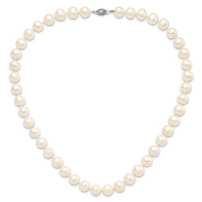 Sterling Silver Rhodium-plated 11-12mm White Near-Round Freshwater Cultured Pearl 20 inch Necklace