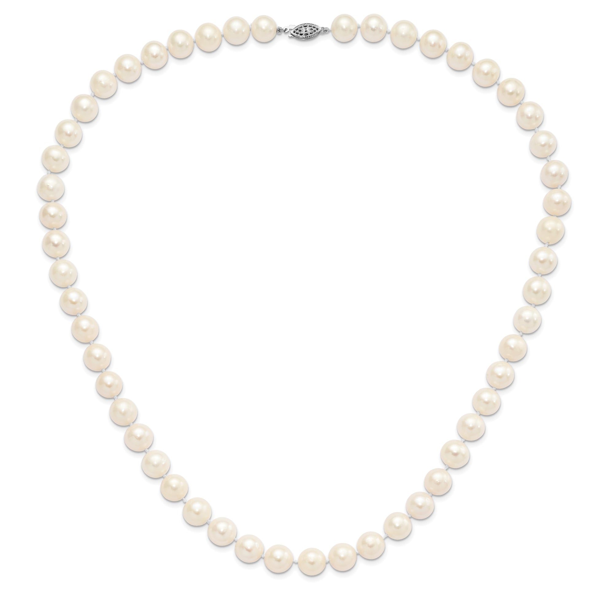 Sterling Silver Rhodium-plated 11-12mm White Near-Round Freshwater Cultured Pearl 24 inch Necklace