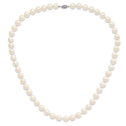 Sterling Silver Rhodium-plated 11-12mm White Near-Round Freshwater Cultured Pearl 24 inch Necklace