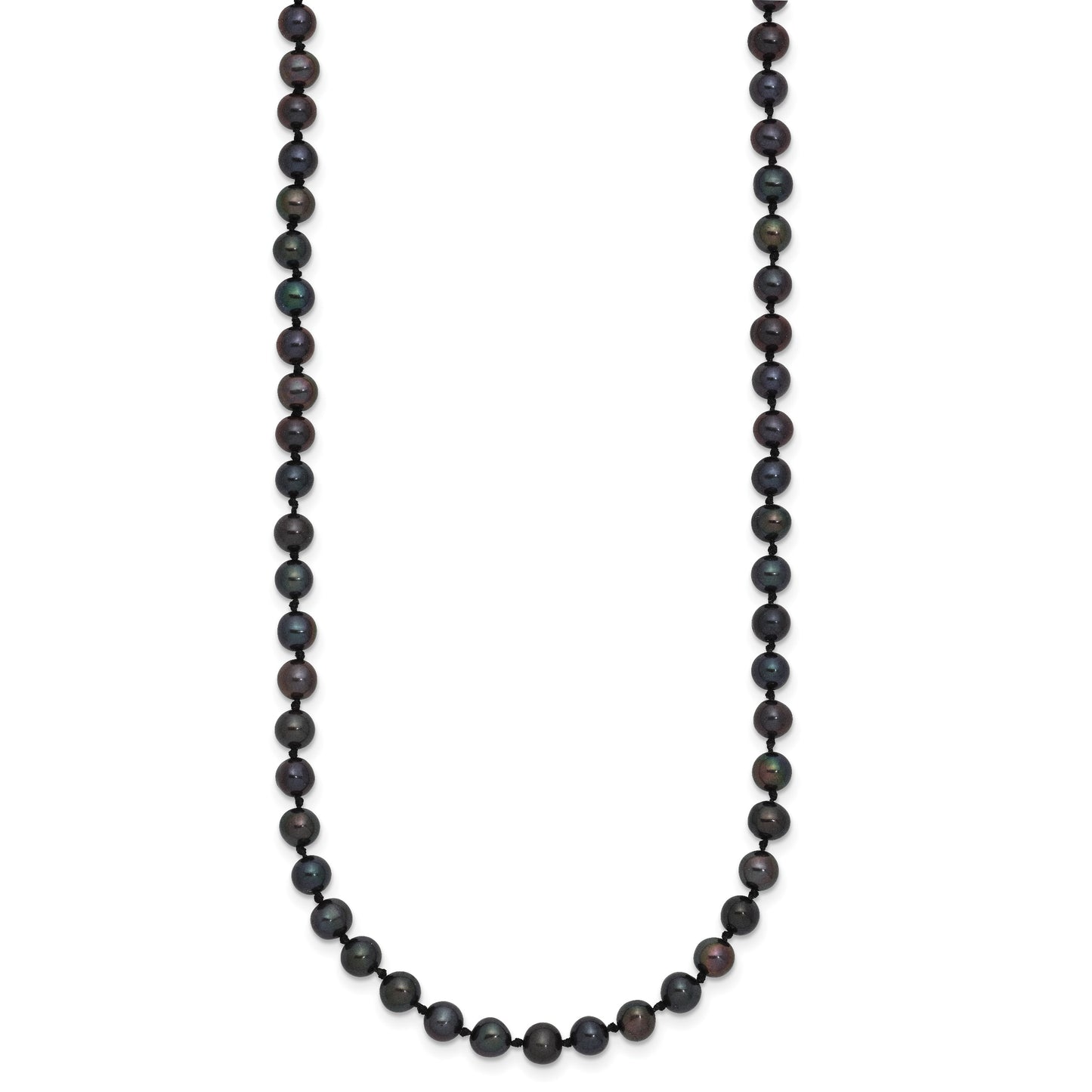 Sterling Silver Rhodium-plated 4-5mm Black Near-Round Freshwater Cultured Pearl 24 inch Necklace