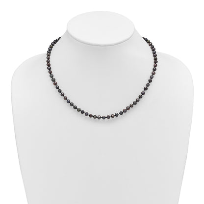 Sterling Silver Rhodium-plated 4-5mm Black Near-Round Freshwater Cultured Pearl 16 inch Necklace